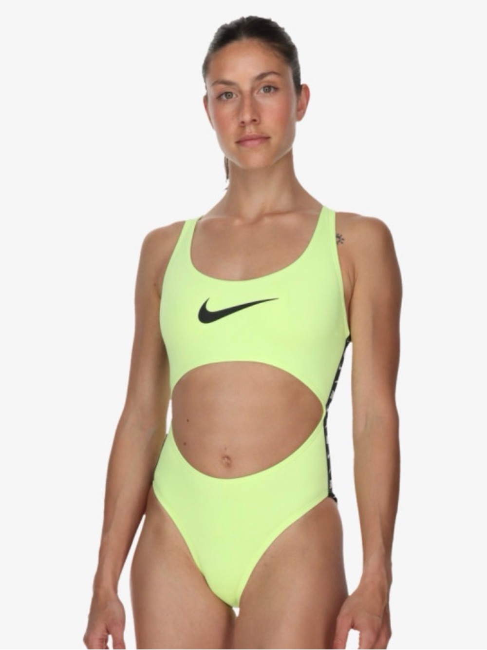 NWT Nike Cutout One Piece swimsuit neon green & black color-blocked cut-out L